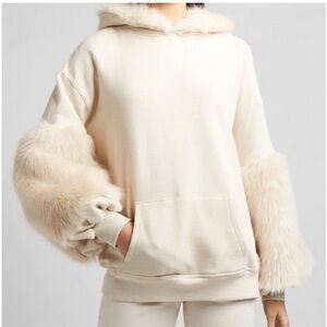 Cream Faux Fur Trim Hoodie